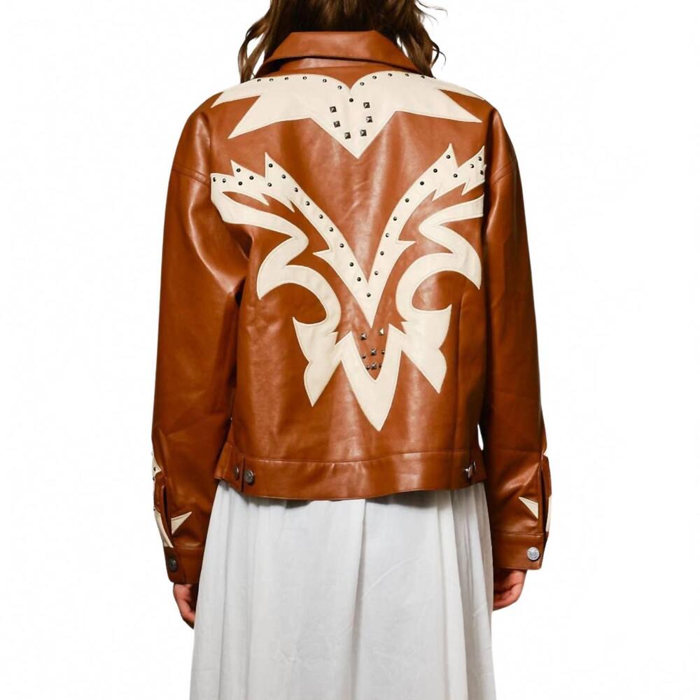 NEW BLUE B faux leather studded oversized zip-up jacket in sienna brown - Picture 3 of 5